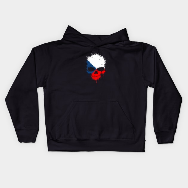 Chaotic Czech Flag Splatter Skull Kids Hoodie by jeffbartels